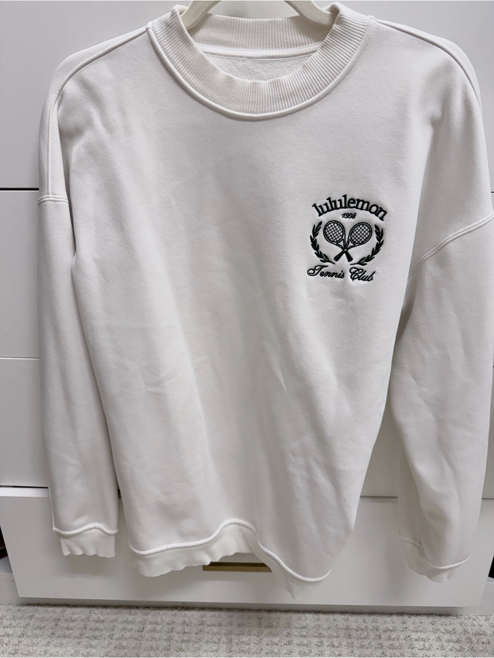 lululemon athletica White Crewneck with Black and Rust Tennis Club Script